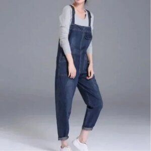 Ac32# Women's Denim Jumpsuit Casual Simple Bib Overalls Streetwear Size XS